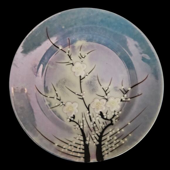 Vintage Japan Lusterware Plates Set of 3 Plum Blossom Iridescent 7" - Picture 2 of 6